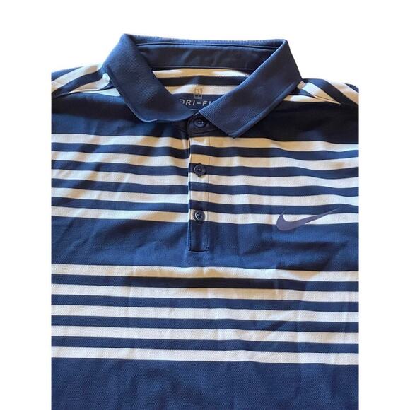 Men's Nike Dri-Fit Blue/White Striped Polo Shirt. Swoosh. Golf. Size Small. - Picture 2 of 3